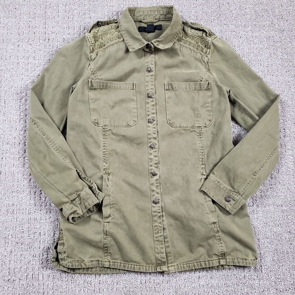 Forever 21 Jacket Women S Green Military Utility Cargo Field Shacket Embroidered